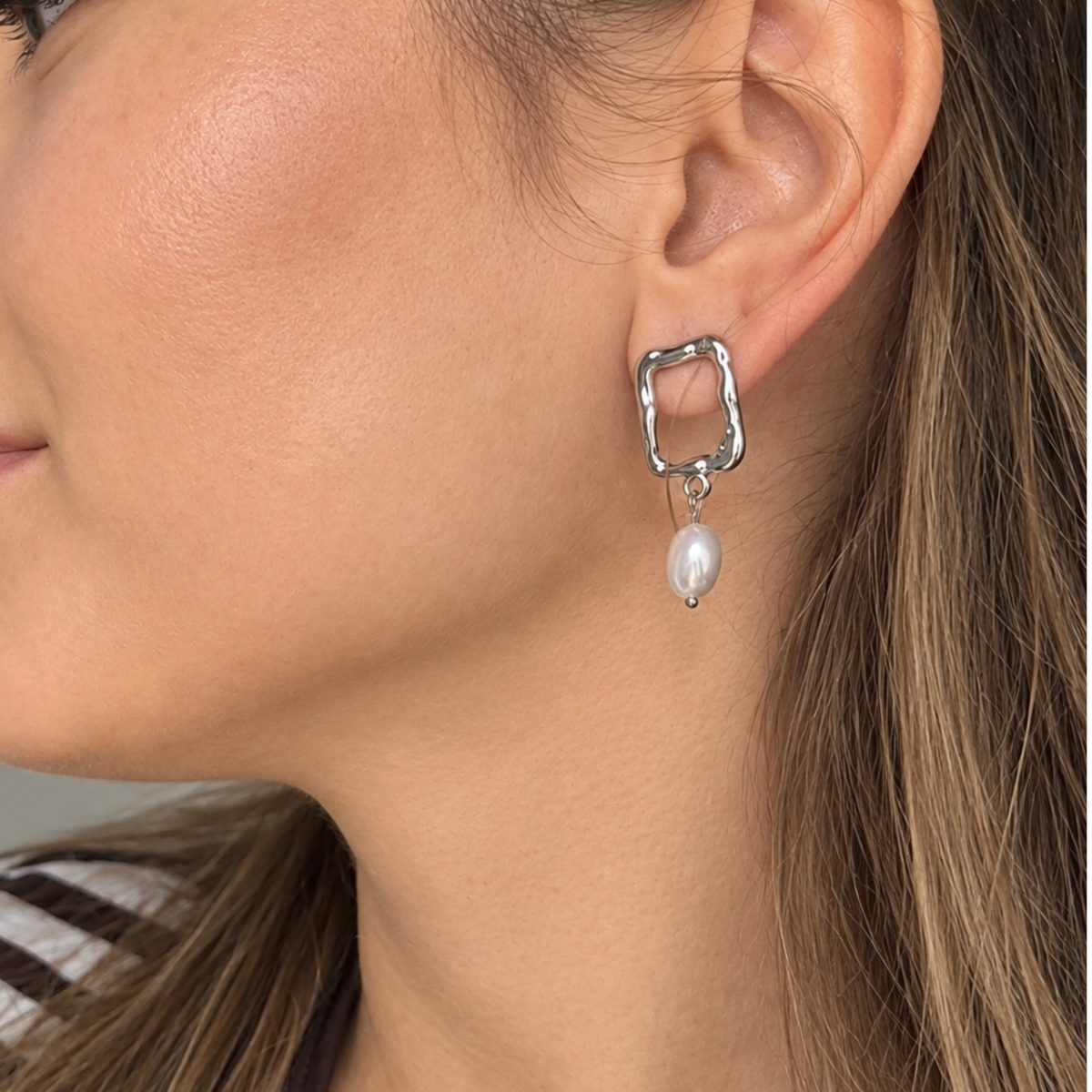 Geometric Pearl Drop Earrings