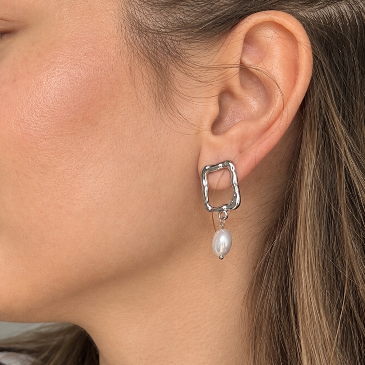 Geometric Pearl Drop Earrings