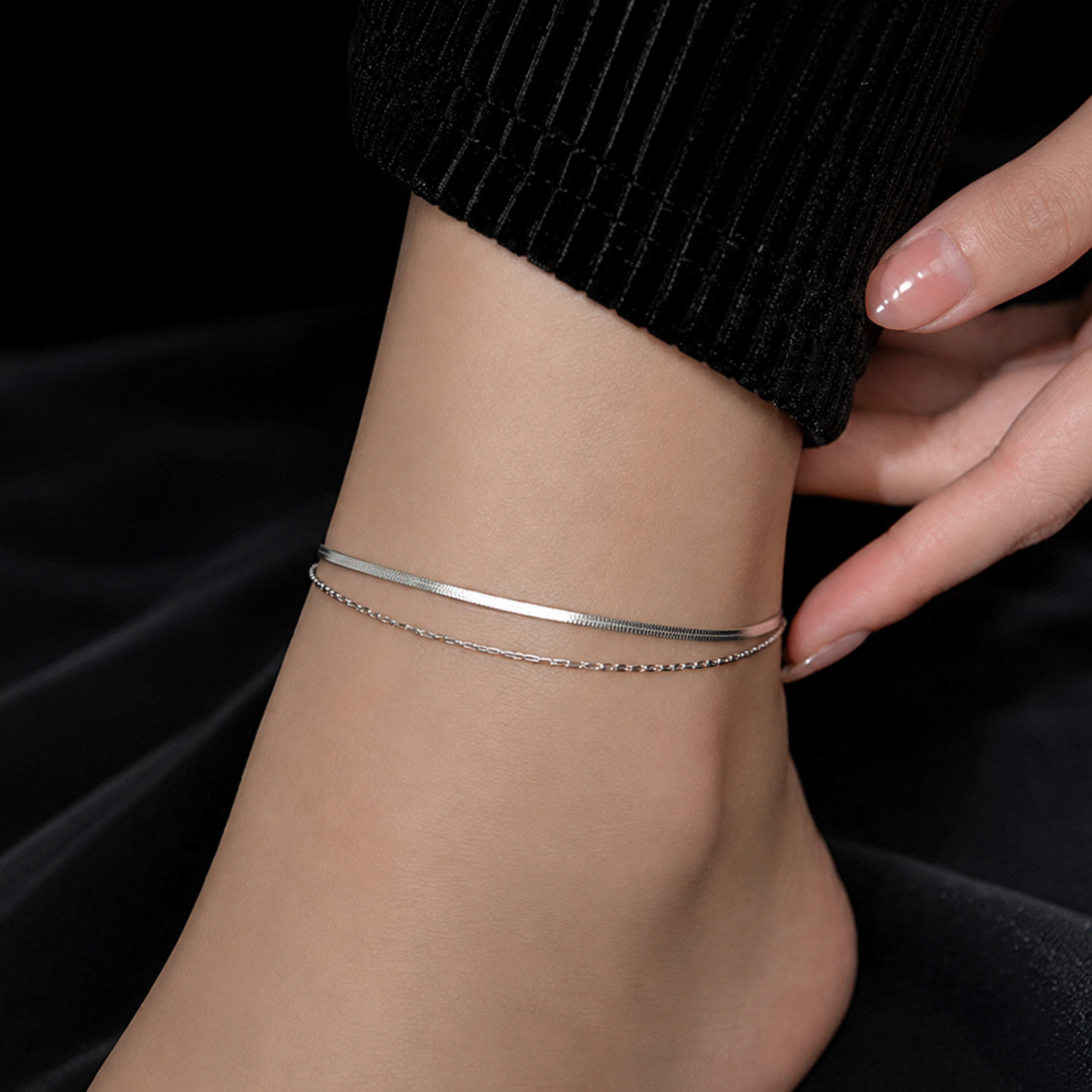 Silver Layered Anklet